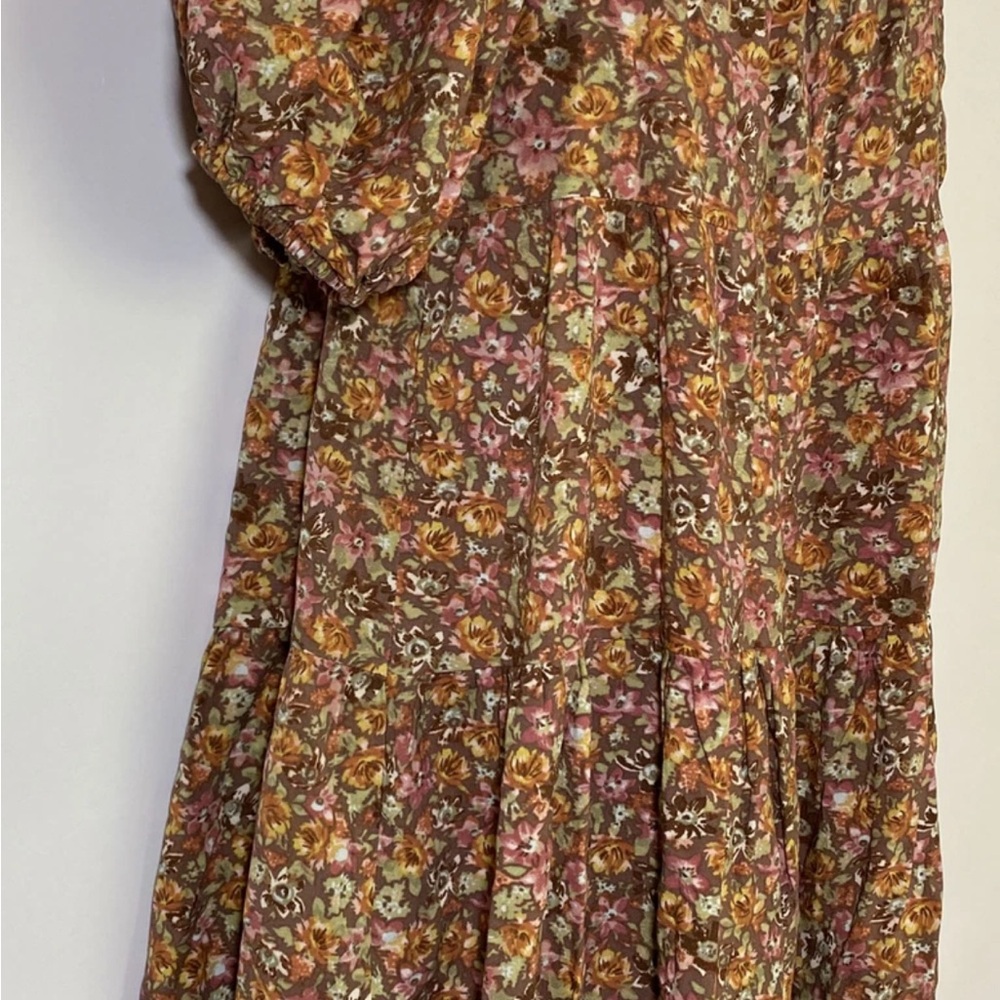 Wild Fable Brown Floral Short Puff Sleeve Boho Hippie Babydoll Dress. Small - Picture 6 of 15